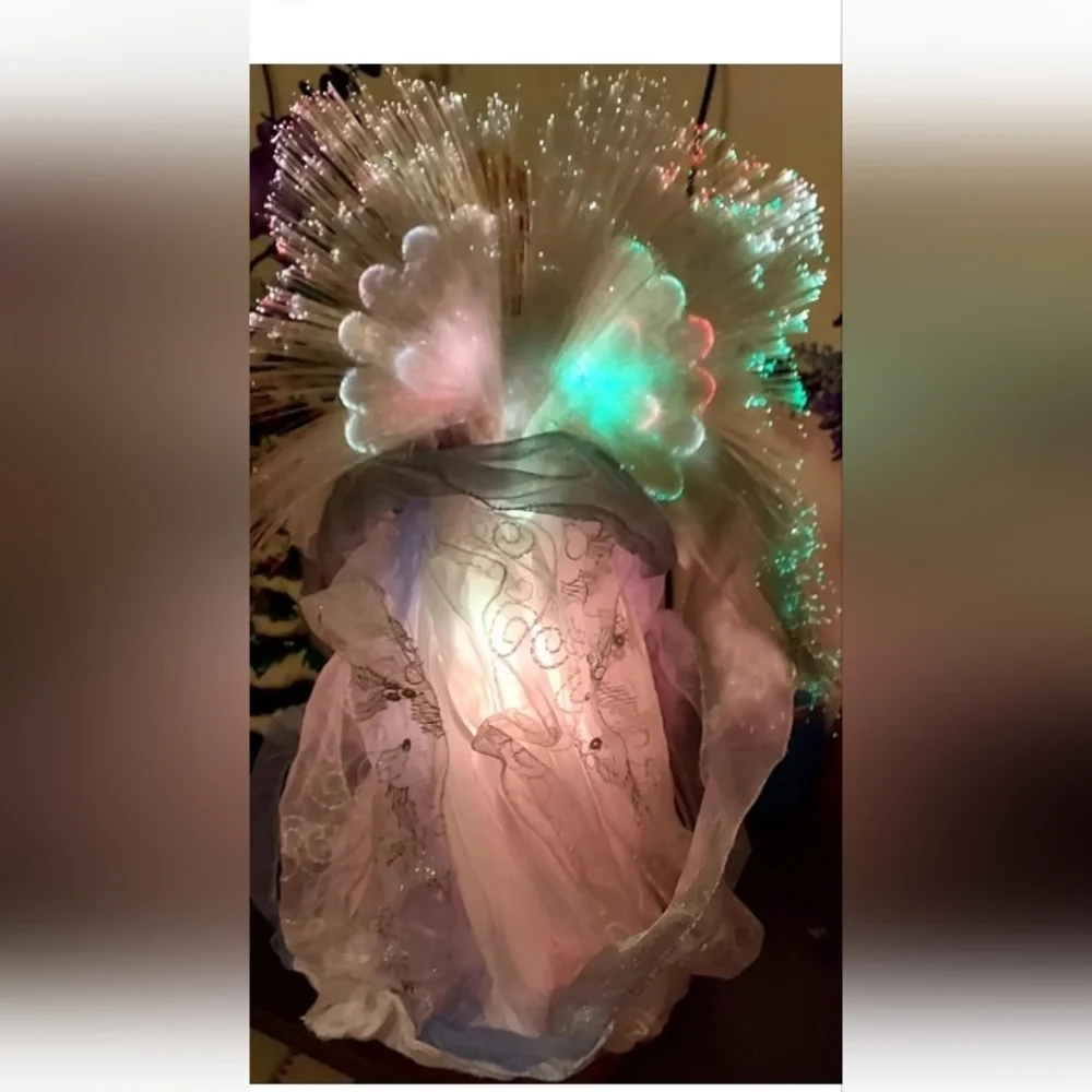 VINTAGE color-wheel FIBER OPTIC ANGEL TREE TOPPER / SILVER ICE QUEEN ANGEL